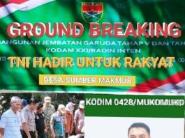 SUKSESKAN PROGRAM PRESIDEN TNI HADIR UNTUK RAKYAT, KODIM 0428/MUKOMUKO LAKSANAKAN GROUND BREAKING JEMBATAN GARUDA TAHAP V DAN VI KODAM XXI/RI