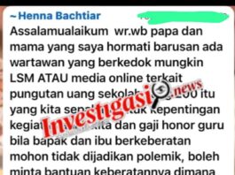 KEPSEK TK NEGERI 1 TUDUH “WARTAWAN BERKEDOK LSM”. MINTA WALI MURID TUTUP MULUT SOAL PUNGLI RP200 RIBU.